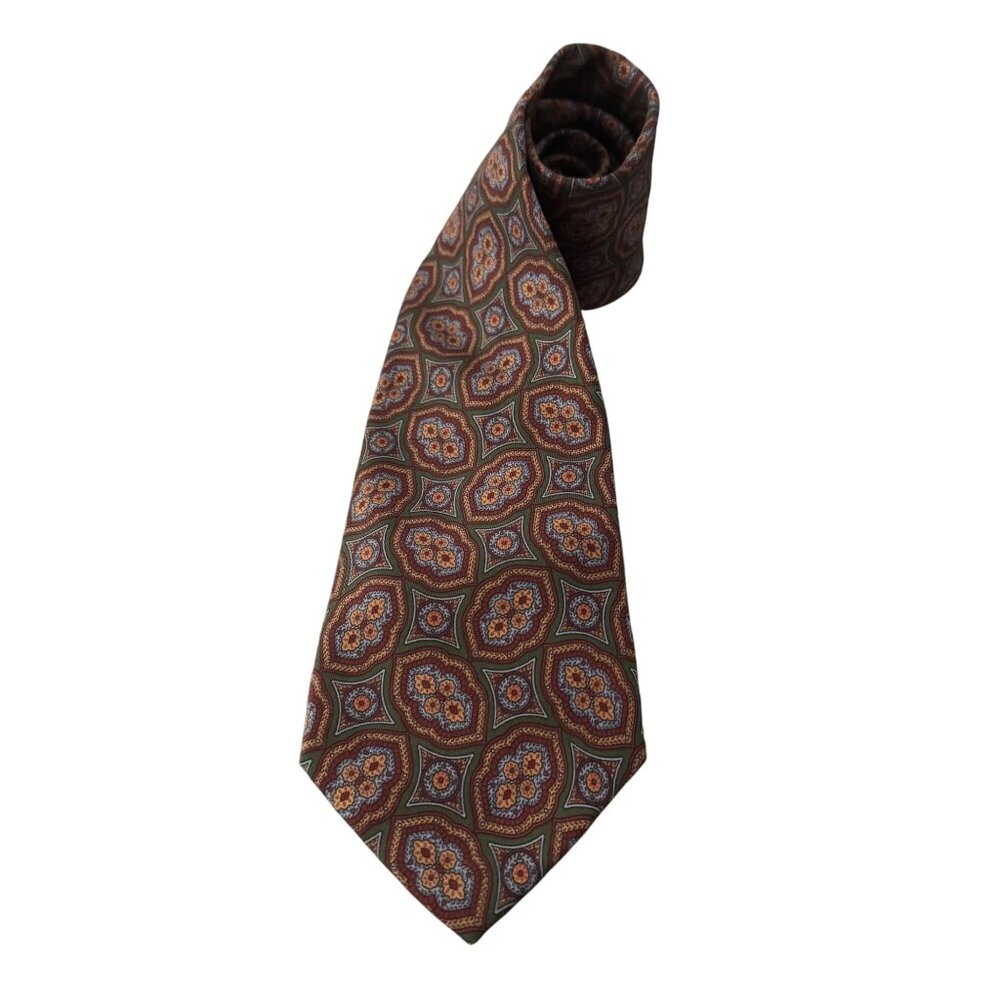 Barneys New York 100% Silk Necktie Made In Italy Floral Geometric Pattern
